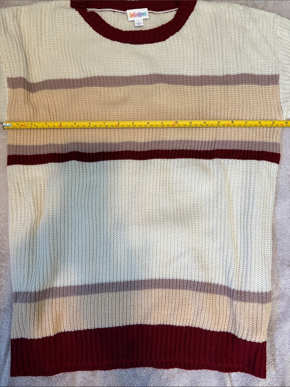 Lularoe Mariah Light Cream and Burgundy Striped Knit Sweater - Picture 6 of 6